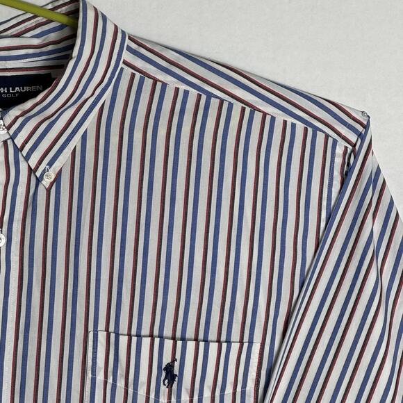 Ralph Lauren Mens XL Stripe Button-Down Oxford Shirt Long Sleeve Blue Pony Logo - Picture 1 of 8